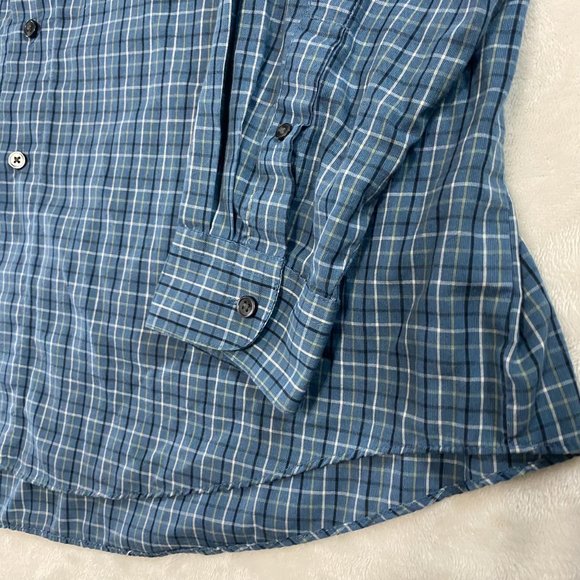Van Heusen Men XL 17-17 1/2 Blue Plaid Wrinkle & Stain Free Flannel Dress Shirt - Picture 3 of 9